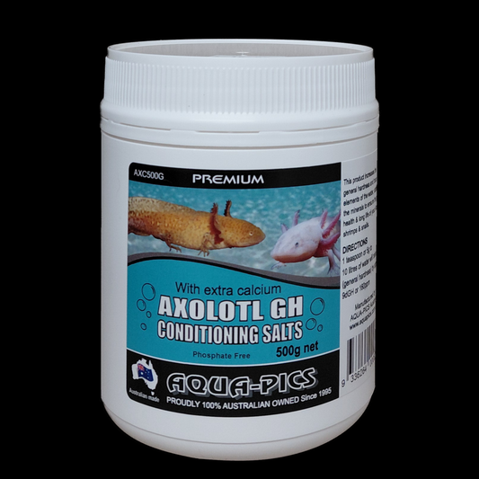 Container of Axolotl GH Conditioning Salts with label on a black background